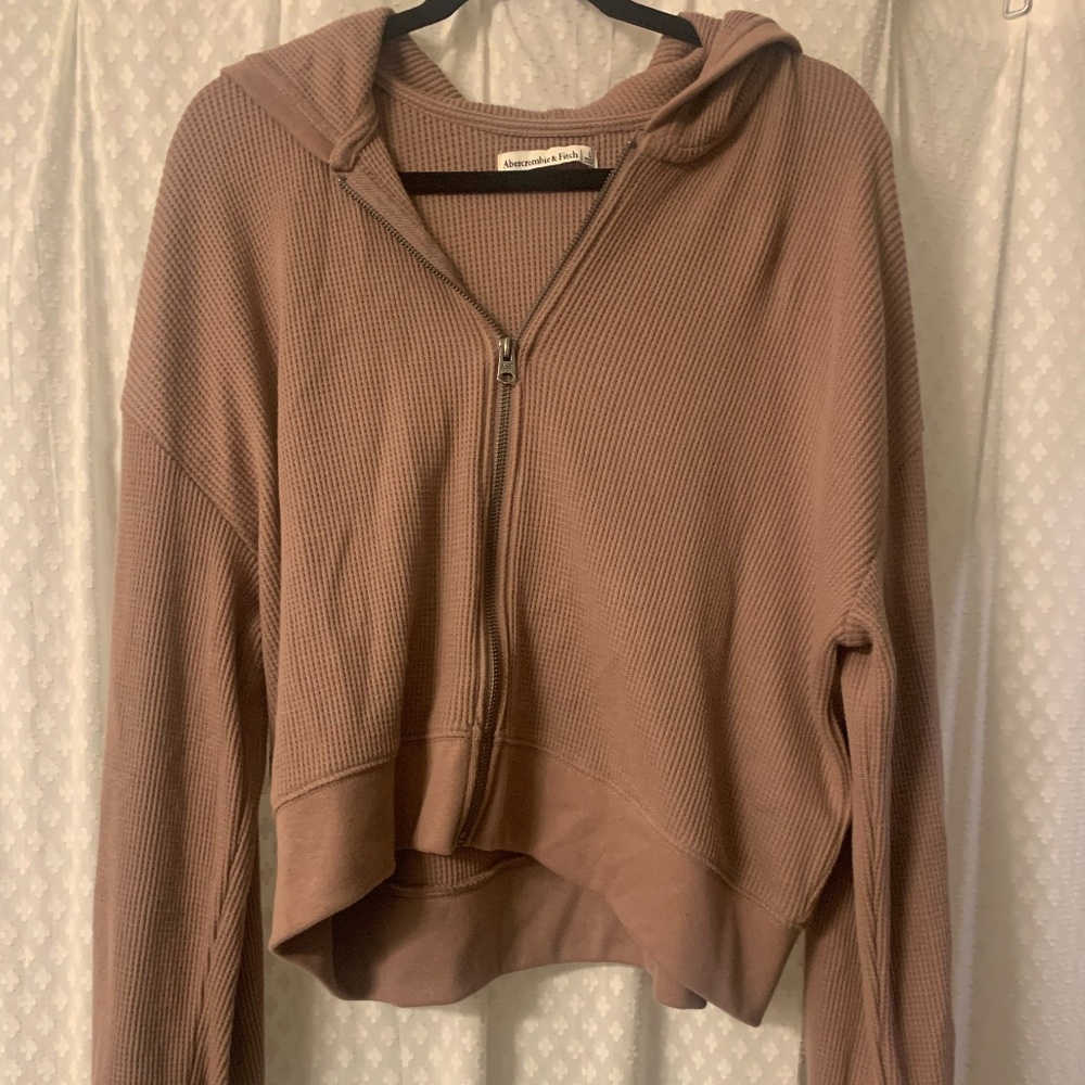 Abercrombie & Fitch Pink Waffle Knit Zip-Up Sweatshirt